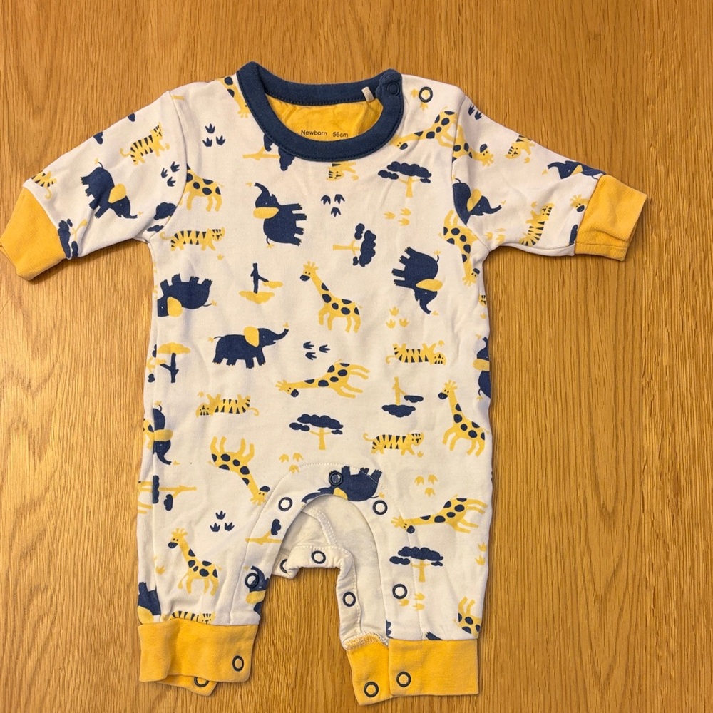 Kite Yellow and Blue Animal Print Newborn One Piece - never used!